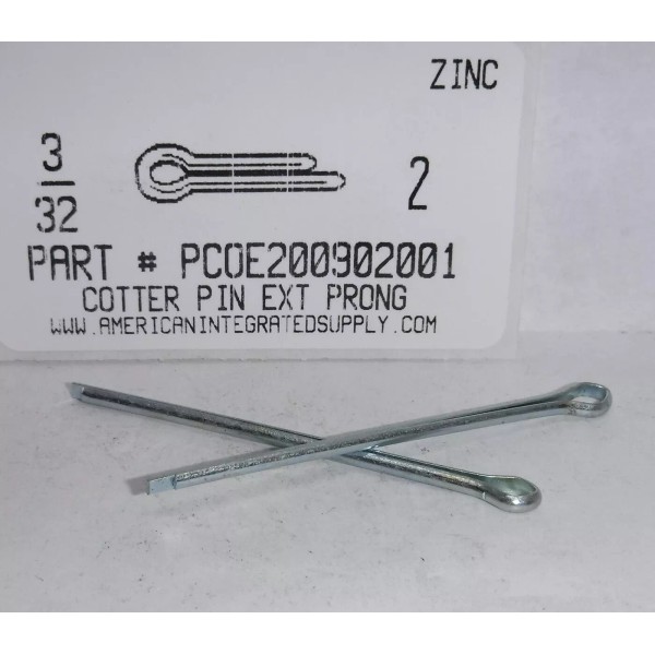AMERICANINTEGRATEDSUPPLY.COM 3/32X2" COTTER PINS EXTENDED PRONG STEEL ZINC PLATED (50)