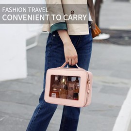 Pinkmik - Bolsa de maquillaje transparente transparente de viaje portátil transparente para cosméticos de viaje, bolsa de maquillaje transparente para coche con cierre para mujer, Q/Rosa, L, Bolsa de maquillaje transparente para mujer