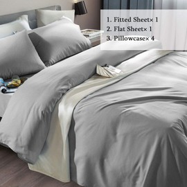 SONORO KATE Bed Sheet Set Super Soft Microfiber 1800 Thread Count Luxury Egyptian Sheets Fit 18-24 Inch Deep Pocket Mattress Wrinkle-6 Piece (Grey, King)