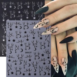 6 Sheets Hollow Star Nail Stickers Unique Star Nail Art Stickers Decals 3D Self Adhesive Nail Decals Cute Black Sliver Hollow Stars Designs Elegant Nail Stickers for Women DIY Decoration Manicure