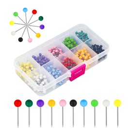 500 Pcs Map Push Pins Map Tacks, 1/8 Inch 10 Colors Round Head Tacks with Steel Points Dress Pins Poster Pins Map Pins with Coloured Heads for World Map Cork Board Fabric Marking Dressmaking