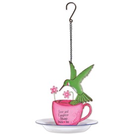 Sunset Vista Designs for The Birds Enameled Cup & Saucer Hanging Birdfeeder, 16.25-Inch, Hummingbird