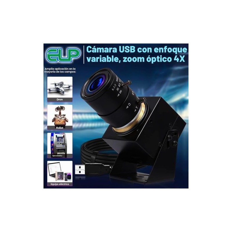 ELP Cámara USB 4K con micrófono Zoom manual Cámara web