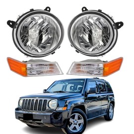 Headlights Assembly Replacement for 2007-2017 Jeep Patriot w/Amber Turn Signal Lights 4Pcs Set, Chrome Housing Amber Side