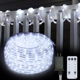 Kenburg 50Ft 600 LED Rope Lights Outdoor, White Flexible Tube Light Waterproof Plug in 8 Modes Timer Memory, Permanent String Lights for Tree,Pool, Bedroom, Fence, Garden, Indoor, Outside Decorations