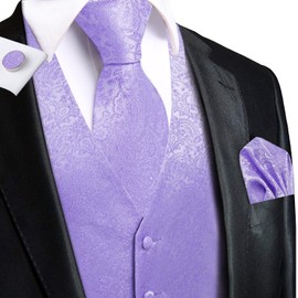Hi-Tie Light Purple Mens Paisley Suit Vest Tie Set Extra Large Silk Jacquard Formal Dress Waistcoat for Tuxedo Wedding Party Business