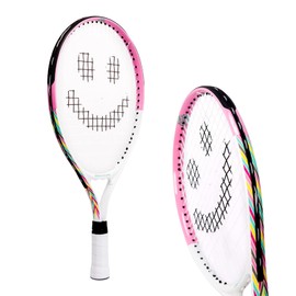 Kids Tennis Racket with Training Videos – 19 Inch Aluminum Youth Tennis Racket with Neoprene Handle for Children Age 5-12 – Learn Faster and Play Better by Street Tennis Club, Pink/White