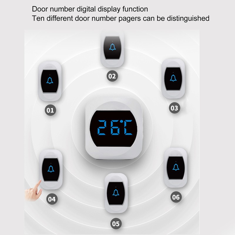 Wireless Doorbell Temperature Digital Display 4 Level Volume Adjustment Waterproof