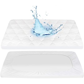 Dudu N Girlie Quilted Travel Cot Mattress Protector Waterproof 65 x 95 -Fitted Mattress Protector- Mattress Cover for Baby Breathable and Non Noisy Anti Bacterial and Fully Fitted.
