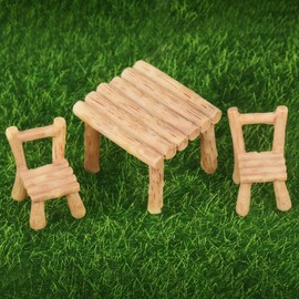 Dollhouse Miniature Table Chair Made of Resin Furniture Accessories for Fairy Garden Mini Simulation Decoration Outdoor Toy Craft Supplies Parts Christmas (One Pair of Chairs + One Square Table)