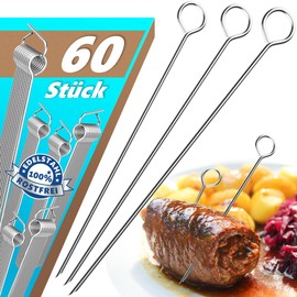 Menz Set of 60 roulade needles, stainless steel, 10 cm long roulade skewers with grip eyelet and sharp tip as a practical replacement for roulade clips