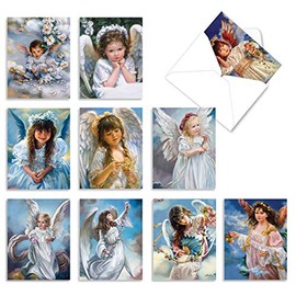 The Best Card Company - 10 Blank Religious Note Cards (4 x 5.12 Inch) - Bible and Church Angel Greetings, Assorted Bulk Cards with Envelopes - Angelicards M6490OCB
