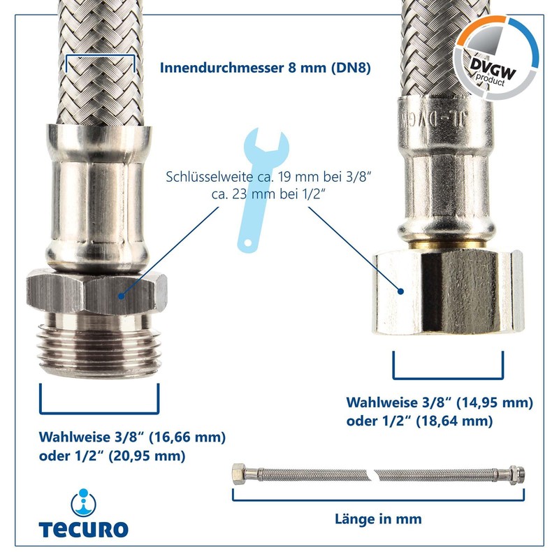 Sanitary Connection Hose Extension 3/7 Inch Union Nut x 3/8