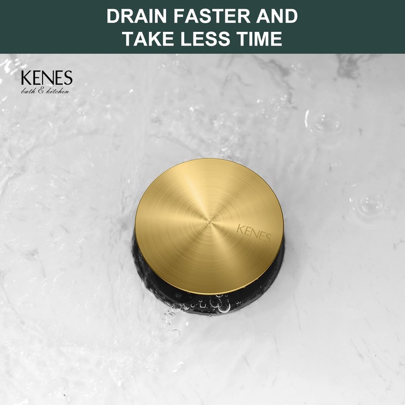 KENES Brushed Gold Pop Up Bathroom Sink Drain with Overflow,