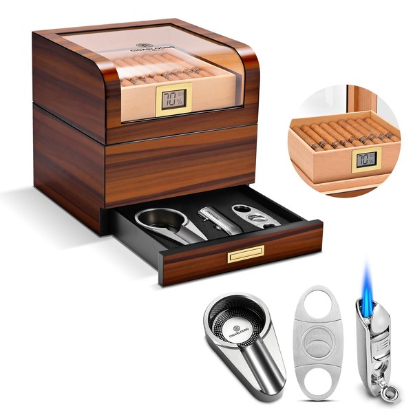 CIGARLOONG Cigar Humidor, Cedar Wood Cigar Storage Box with Drawer