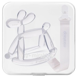 Miraloop Baby Teether Toys for Teething Relief, Teething Toys 3-6 Months Food Grade Silicone Teether with Storage Box and Pacifier Clip, Baby Essential (Clear Clip+Box)