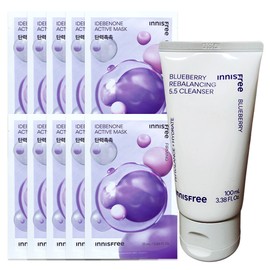 (10 sheets) Innisfree Active Mask Idebenone (elasticity and moisture) + Blueberry Rebalancing 5.5 Cleanser 100ml / (10매)이니스프리 액티브 마스크 이데베논 (탄력촉촉)+블루베리 리밸런싱 5.5 클렌저 100ml