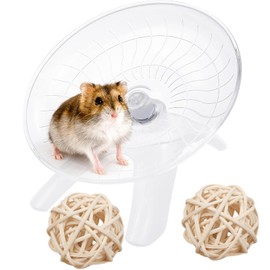Silent Hamster Wheel, Flying Saucer Hamster Running Wheel for Syrian and Dwarf Hamsters, Gerbils, Small Pets, 28cm Large hamster wheel with Two Rattan Balls, White