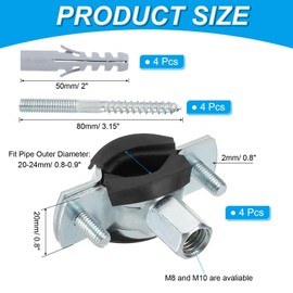 PATIKIL 0.8"-0.9"/20-24mm Split Ring Pipe Hanger, 4 Pcs Heavy Duty Adjustable Pipe Bracket Clamp Galvanized Iron Wall Ceiling Mount Pipe Strap Support with Screws & Expansion Tube, Black
