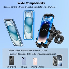 LOKTENWO Motorcycle Phone Mount with Vibration Dampener & Secure Lock [ Metal Arm & Handlebar Mounting Base] Anti-Theft Motorcycle Cellphone Holder for ATV Bike Scooter, Fit 5.4-7.2" Smartphones