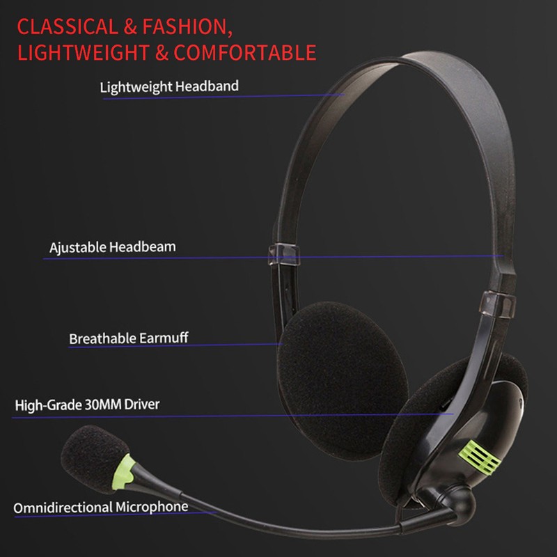 Gaming Headset Over Ear Head Mounted Wired Headphones with Mic