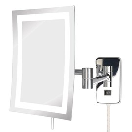 JERDON Rectangular Wall Mount Makeup Mirror - Lighted Makeup Mirror with 5X Magnification - Chrome Finish - Model JRT710CL