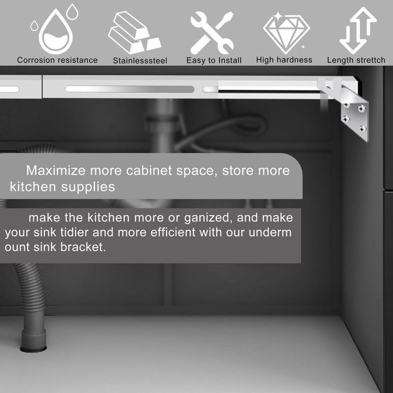 Stainless Steel Undermount Sink Brackets Upgrade Horizontal Sink Support,27"-39" Adjustable