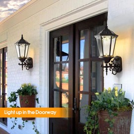 Decorative Solar Wall Light Outdoor Lamp, Waterproof Dusk to Dawn Soalr Wall Lantern, LED Wall Mount Light Fixture, 21” Large, Aluminum Housing Plus Glass, Cool + Warm White(2 Pack)