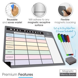 TMS A4 Weekly Meal Planner for Fridge | Magnetic Whiteboard Calendar and Shopping List | Use for Food Prep and Family Planning | Dry Wipe Memo Board for Kitchen | Made in the UK [30 x 21cm]