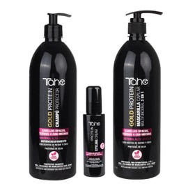 Tahe Gold Protein For Colored Hair Set - Shampoo 1000ml, Mask 1000ml, Styling Cream 100ml - Color Protection & Shine