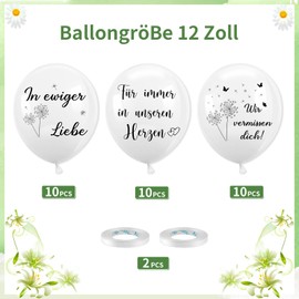 Pack of 30 White Mourning Funeral Balloons, Funeral Party Latex Balloons Organic, 12 Inch Balloons for Funeral Funeral Anniversary Commemoration Decoration, We Miss You, In Eternal Love