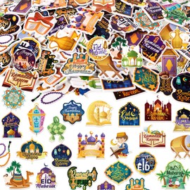 HOWAF 200pcs Eid Mubarak Foam Stickers Ramadan Foam Self-Adhesive Stickers for Eid Holiday DIY Crafts Stickers, Ramadan Kareem Foam Decals Eid Moon Star Stickers Islamic Water Bottles Stickers