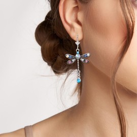 Dragonfly Earrings for Women Girls Vintage Dragonfly Dangle Earrings Colourful Rhinestone Dragonfly Hoop Earrings Fun Animal Earrings Dragonfly Jewelry Gifts