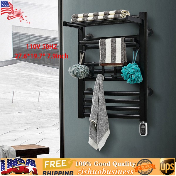 Dual Mode Heated Towel Rack Dry&Store Towels Shelf Remote Bathroom