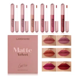 6 Colores De Lápiz Labial Mate De Terciopelo Líquido Mix                                                                                              