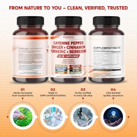 Peak Pury Cayenne Pepper Supplement, Hawthorn Berry, Ginger, Cinnamon, Berberine 150ct