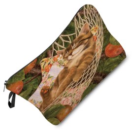 Livel lhood Cosy Cat Makeup Bag Cute Small Cat Oil Painting Organizer Zipper Pouch Sleepy Cat Cosmetic Bag Gift for Cat Lovers Cat Mom Women