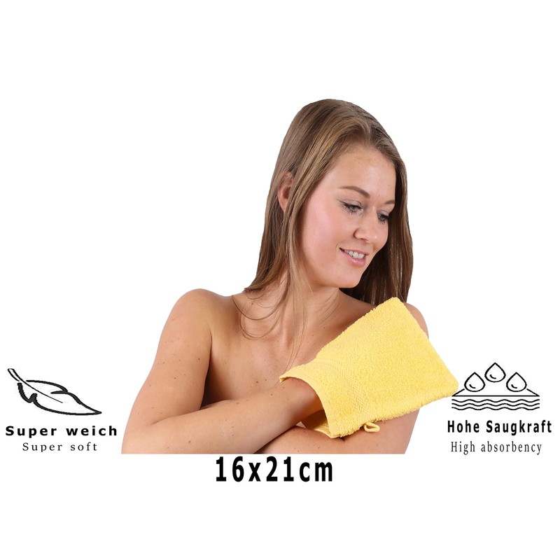 10 Pieces Set Wash Mitts Facecloths PREMIUM colour yellow 100%