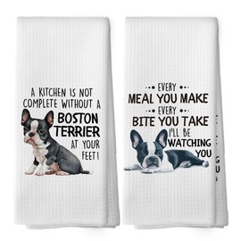 XPH Funny Boston Terrier Gifts Kitchen Dish Towels Set of 2, Dog Lovers Mom Gifts for Women, Dog Kitchen Decor, Dogs Pet Puppy Decor Hand Towels Kitchen Tea Towels Decorations, 16x24inch