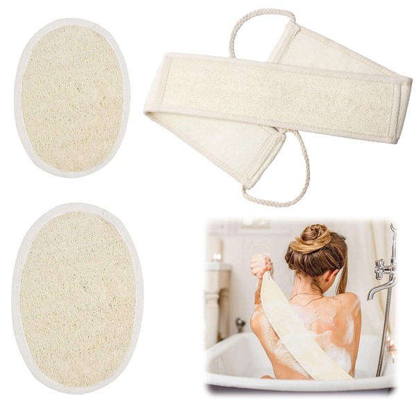 Natural Luffa Peeling Back Scrubber Combo Set, Doppelseitiger Scheuergurt, 3