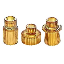 Portavelas de cristal ámbar, 3 piezas para portavelas cónico, elegantes decoraciones de cena, portavelas para bodas, festivales, cenar y fiestas (3 piezas ámbar)