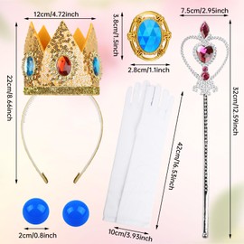 LLMSIX Pack of 5 Peach Crown Set, Princess Crown Wands, Brooches Earrings, Gloves, Princess Peach Costume Accessories, Princess Crown Girls for Birthdays, Cosplay, Carnival