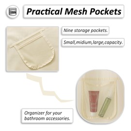 Mrs Awesome Sand Fabric Shower Curtain or Liner with 9 Mesh Pockets,72 x 72 inch, Water Proof, Washable and Rust Proof Grommets,Sand