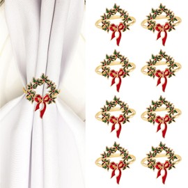 JOINSI 8Pcs Christmas Napkin Rings for Dinning Table Decoration Holiday Party Home