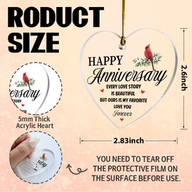 Happy Anniversary Acrylic Sign, Acrylic Sign Gift, Valentines Day Gift for Boyfriend Girlfriend Husband Wife, Anniversary Heart Sign Keepsake, Cardinal Wall Art, Heart Shaped Acrylic Sign