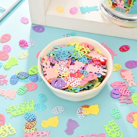 Jovitec 5 Bags 2.5 Ounce Easter Confetti Colorful Bunny Chick and Eggs Shape Confetti for Easter Party Decorations DIY Craft