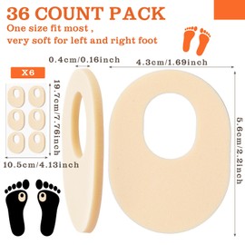 Nuanchu 36 Count Soft Foam Callus Cushions Oval Corn Cushion Self Stick Adhesive Foot Care Pads Waterproof Corn Protectors for Feet Women Men, Beige