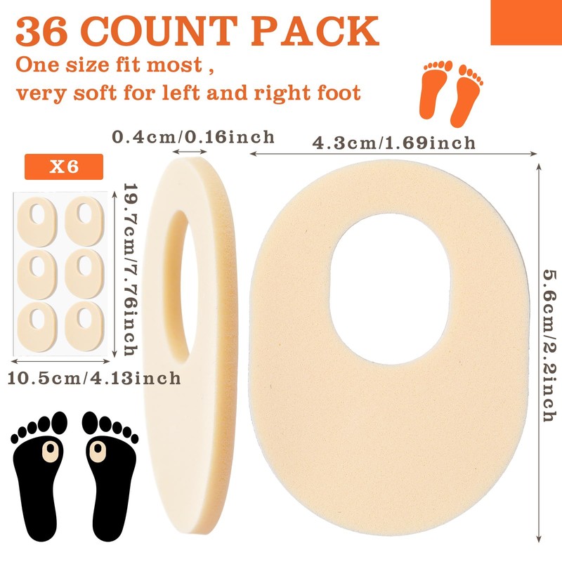 Nuanchu 36 Count Soft Foam Callus Cushions Oval Corn Cushion