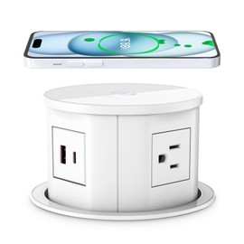 ANNQUAN 4.75inch Pop Up Outlet for Countertop with 15W Wireless Charger,4 Outlet,1 USB-C,1 USB-A,Pop Up Power Outlet for Table Workbench Nightstand