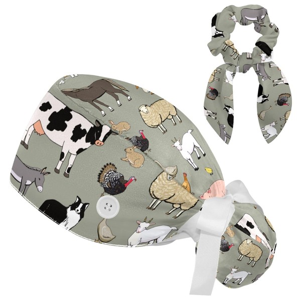 CHENZZZZ Adjustable Working Cap Farm Animals Seamless Vector Bouffant Hat